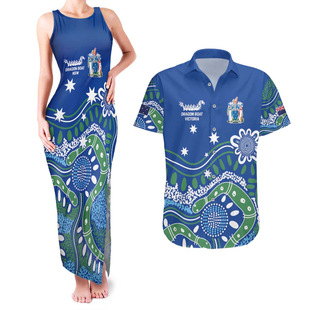 Personalised Australia Victoria Dragons Boat Couples Matching Tank Maxi Dress and Hawaiian Shirt Aussie Aboriginal Dot Style