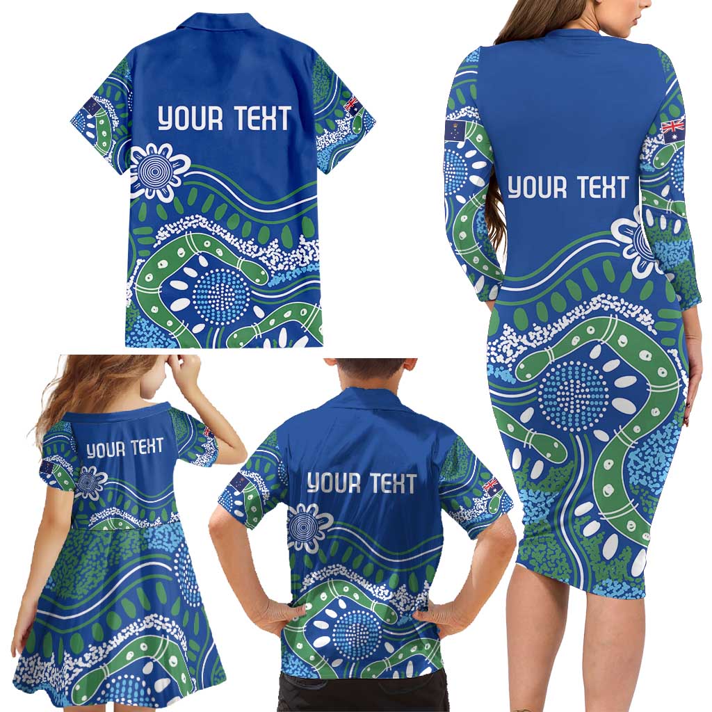 Personalised Australia Victoria Dragons Boat Family Matching Long Sleeve Bodycon Dress and Hawaiian Shirt Aussie Aboriginal Dot Style