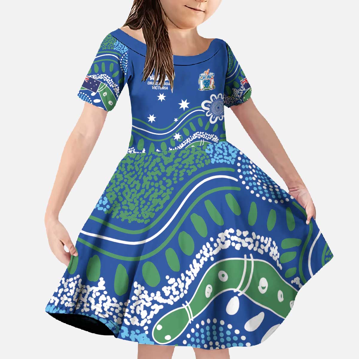 Personalised Australia Victoria Dragons Boat Family Matching Off The Shoulder Long Sleeve Dress and Hawaiian Shirt Aussie Aboriginal Dot Style