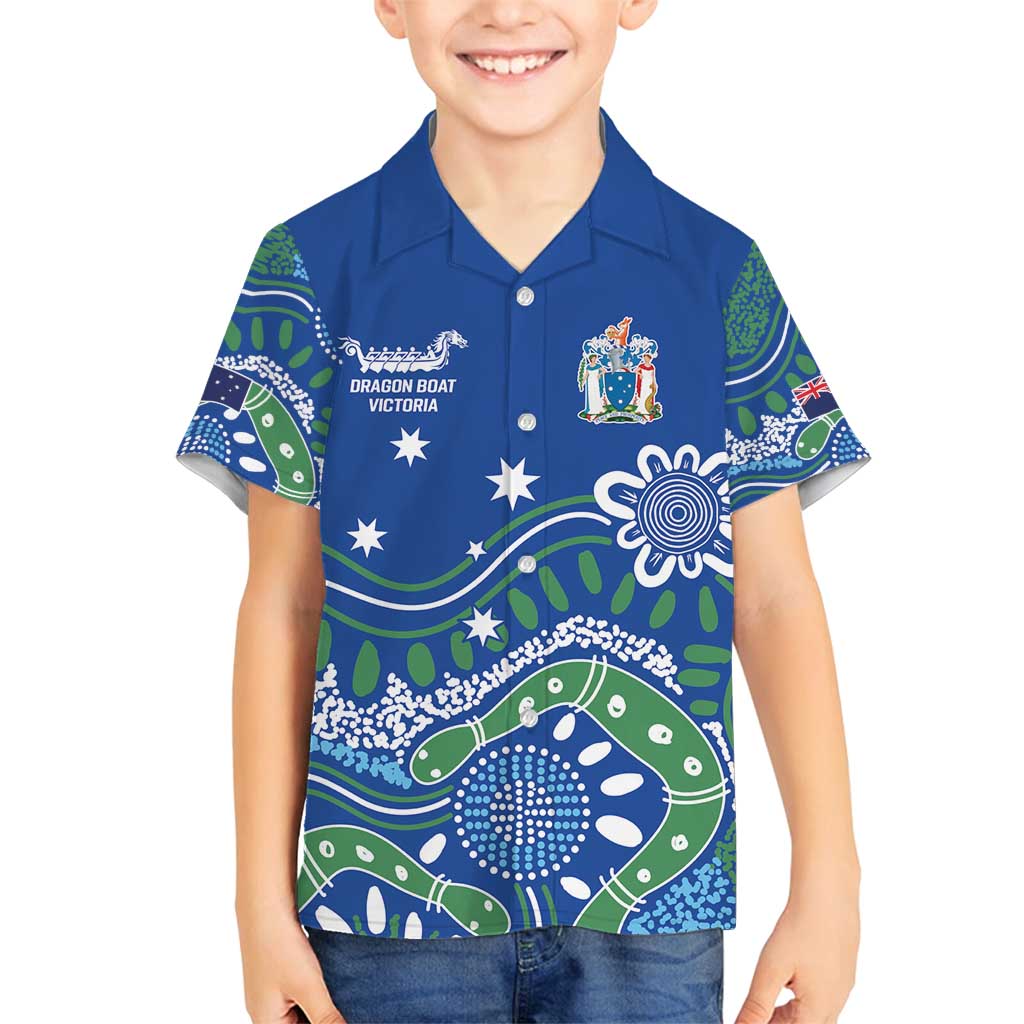 Personalised Australia Victoria Dragons Boat Family Matching Off Shoulder Short Dress and Hawaiian Shirt Aussie Aboriginal Dot Style