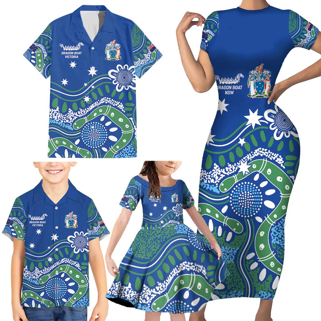 Personalised Australia Victoria Dragons Boat Family Matching Short Sleeve Bodycon Dress and Hawaiian Shirt Aussie Aboriginal Dot Style