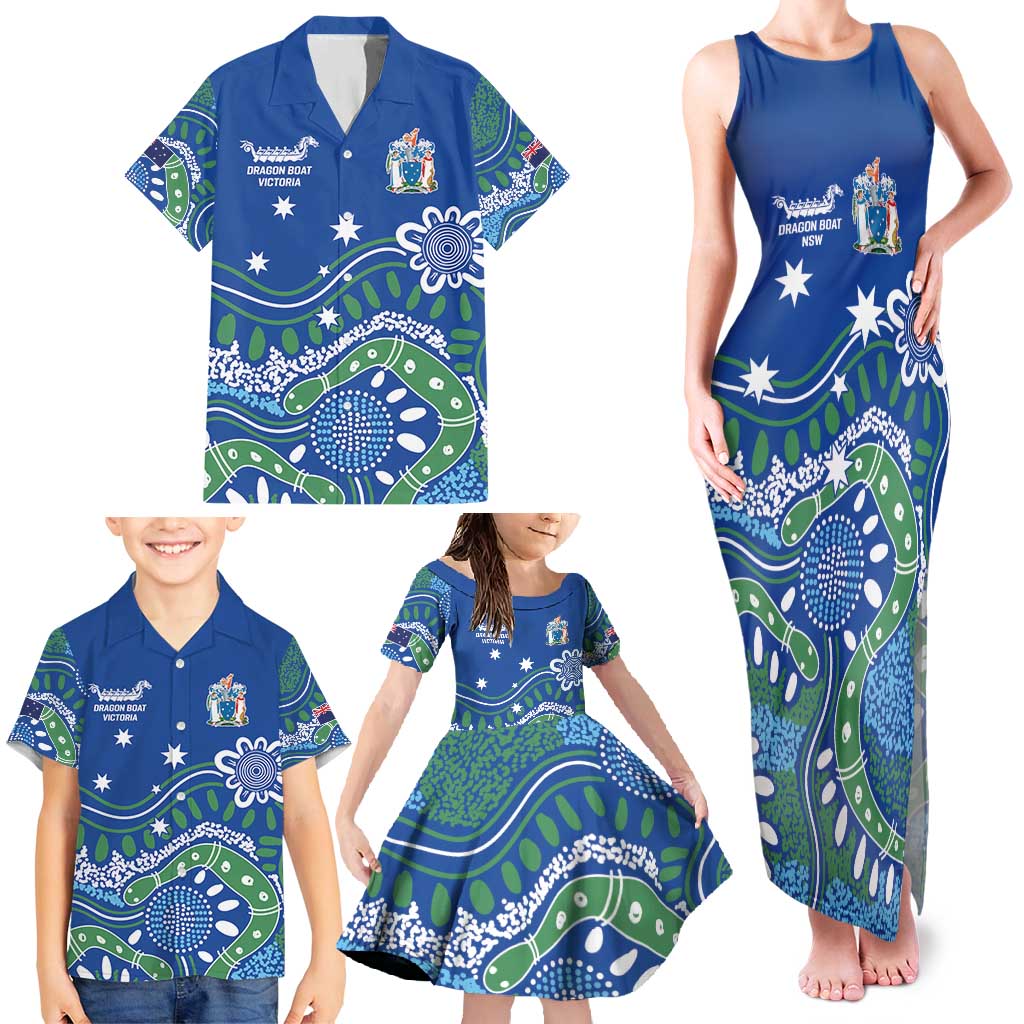 Personalised Australia Victoria Dragons Boat Family Matching Tank Maxi Dress and Hawaiian Shirt Aussie Aboriginal Dot Style