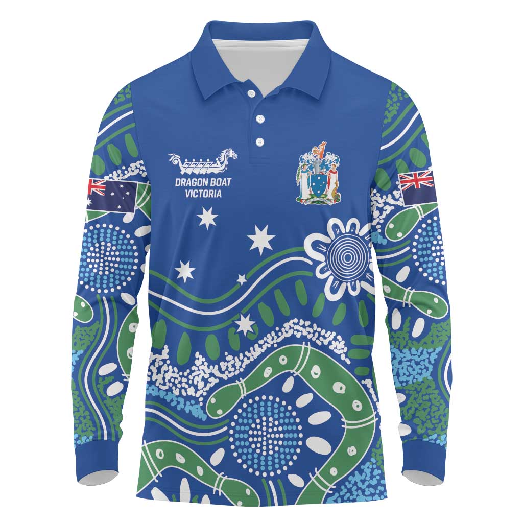 Personalised Australia Victoria Dragons Boat Long Sleeve Polo Shirt Aussie Aboriginal Dot Style