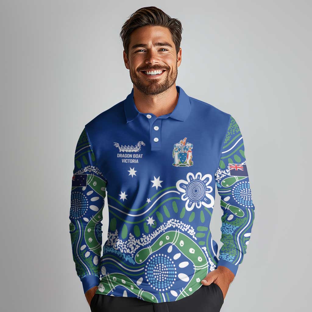 Personalised Australia Victoria Dragons Boat Long Sleeve Polo Shirt Aussie Aboriginal Dot Style