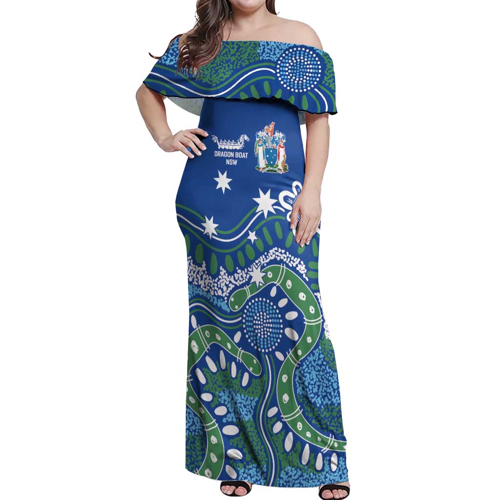 Personalised Australia Victoria Dragons Boat Off Shoulder Maxi Dress Aussie Aboriginal Dot Style