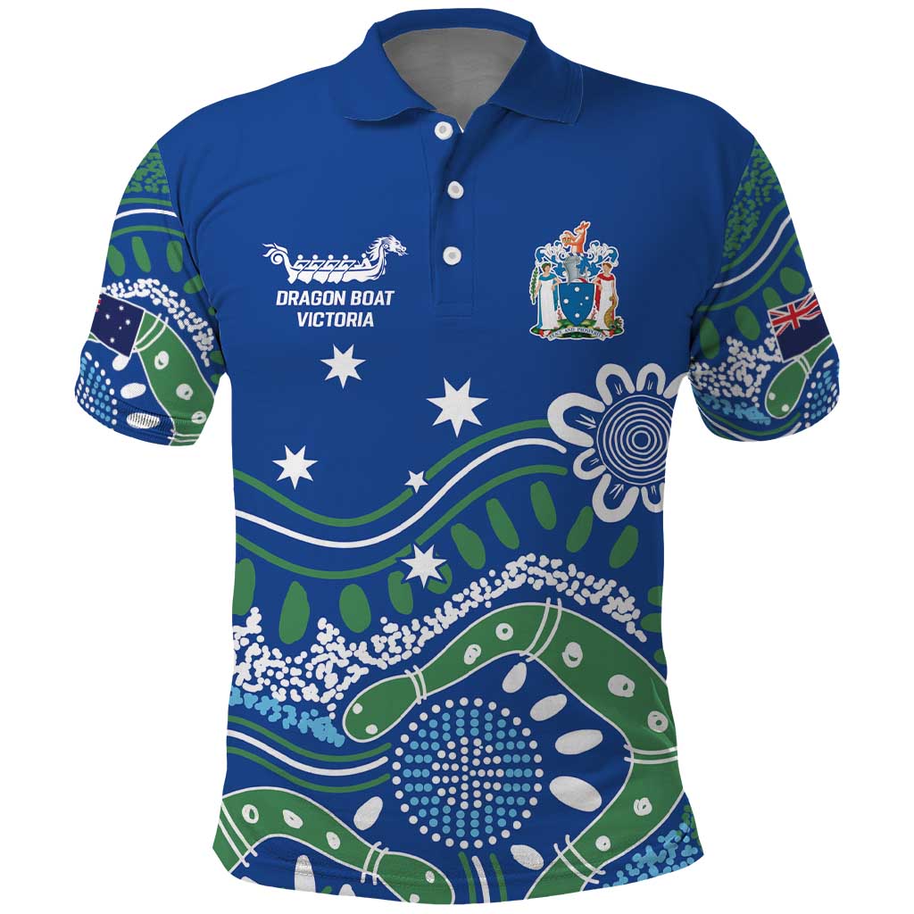 Personalised Australia Victoria Dragons Boat Polo Shirt Aussie Aboriginal Dot Style