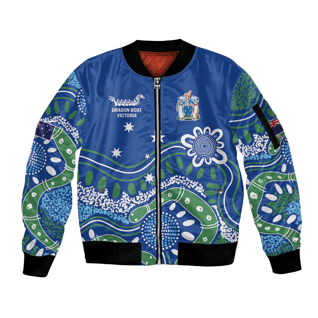 Personalised Australia Victoria Dragons Boat Sleeve Zip Bomber Jacket Aussie Aboriginal Dot Style