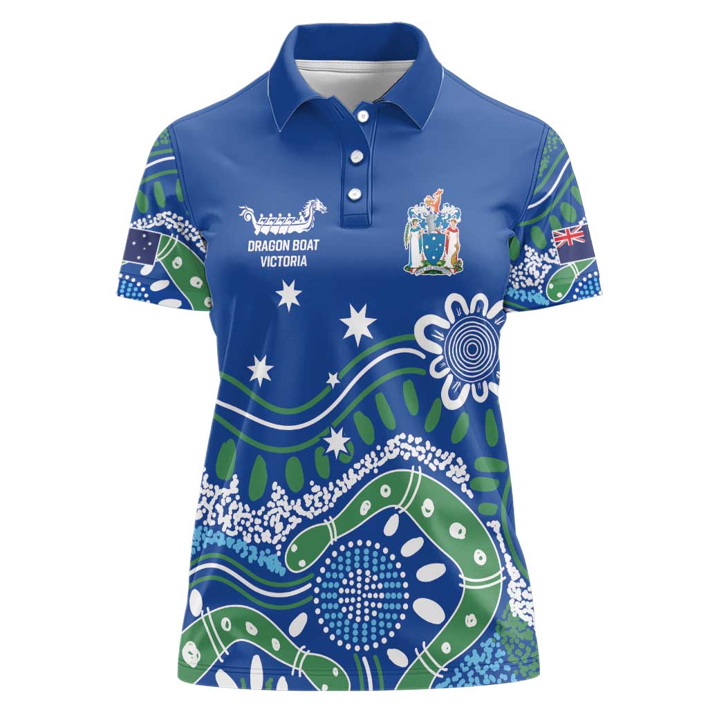 Personalised Australia Victoria Dragons Boat Women Polo Shirt Aussie Aboriginal Dot Style