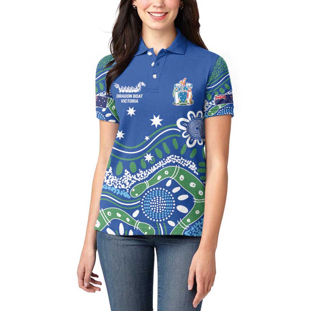 Personalised Australia Victoria Dragons Boat Women Polo Shirt Aussie Aboriginal Dot Style