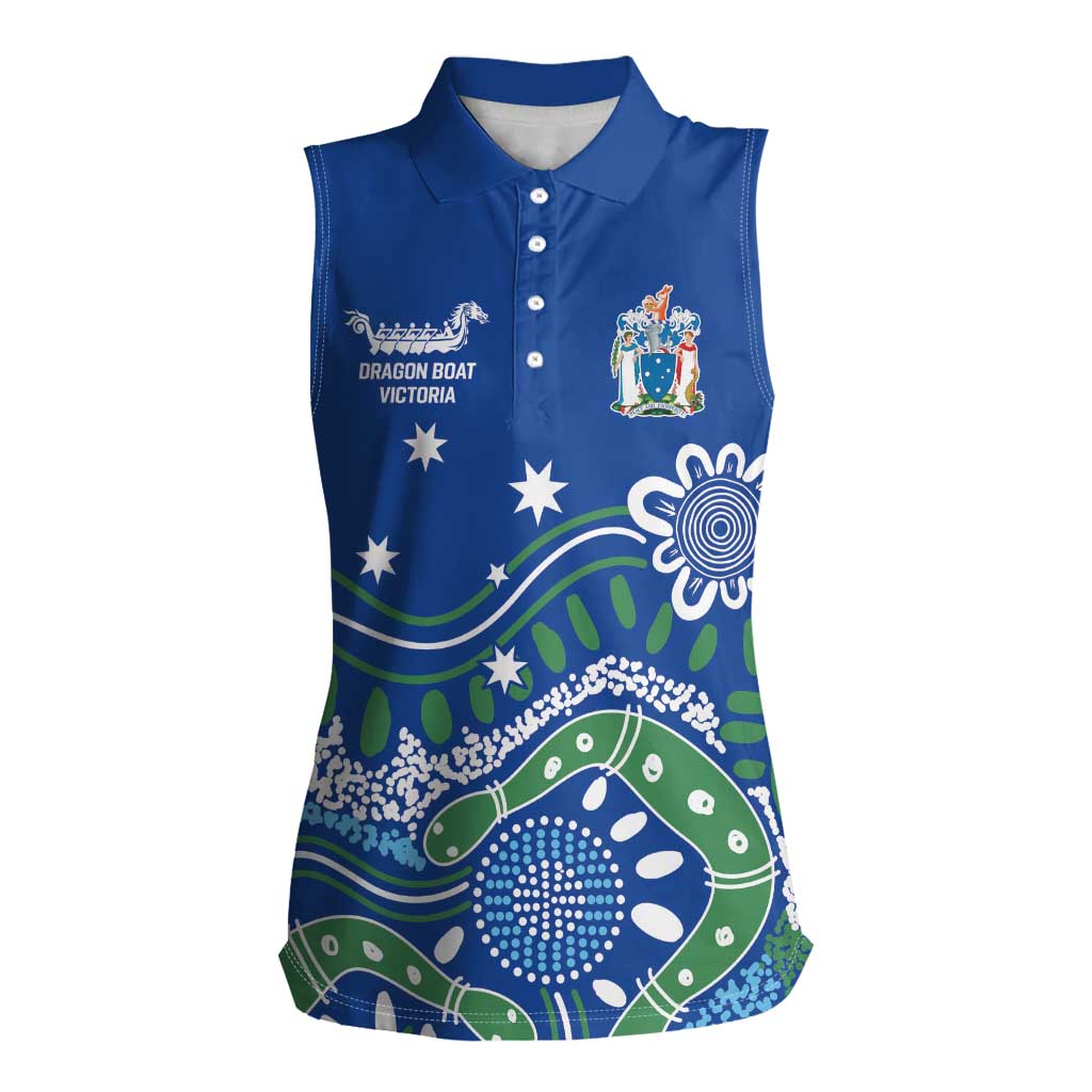 Personalised Australia Victoria Dragons Boat Women Sleeveless Polo Shirt Aussie Aboriginal Dot Style