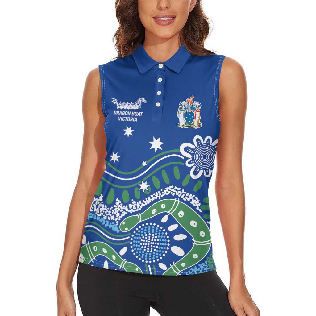 Personalised Australia Victoria Dragons Boat Women Sleeveless Polo Shirt Aussie Aboriginal Dot Style