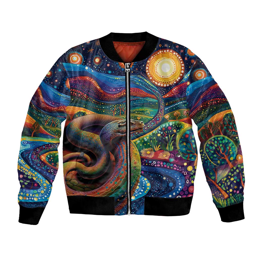 Aboriginal Dreamtime Rainbow Serpent Bomber Jacket