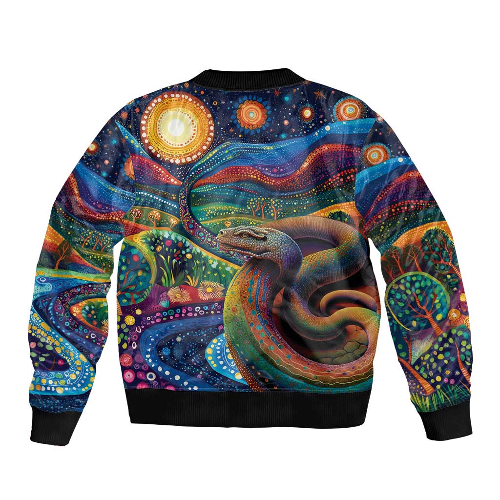 Aboriginal Dreamtime Rainbow Serpent Bomber Jacket