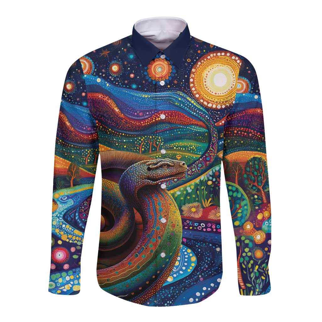 Aboriginal Dreamtime Rainbow Serpent Long Sleeve Button Shirt