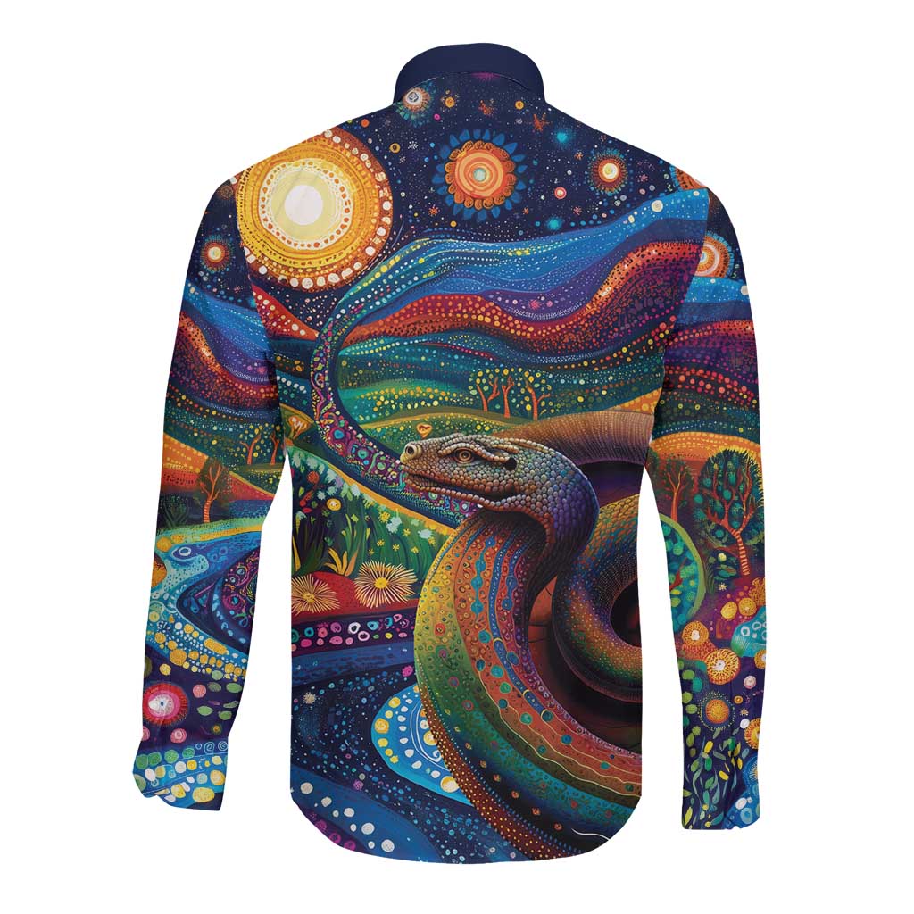 Aboriginal Dreamtime Rainbow Serpent Long Sleeve Button Shirt