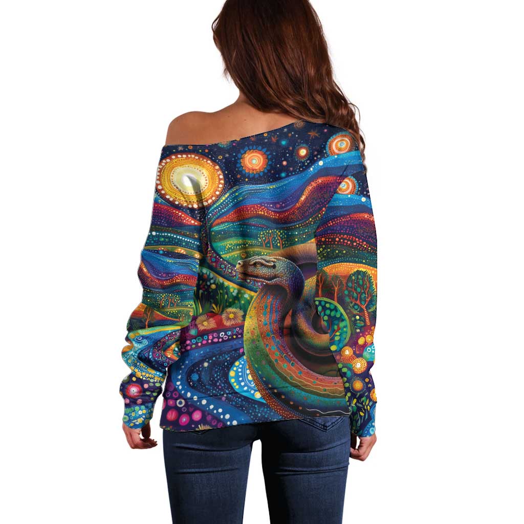 Aboriginal Dreamtime Rainbow Serpent Off Shoulder Sweater