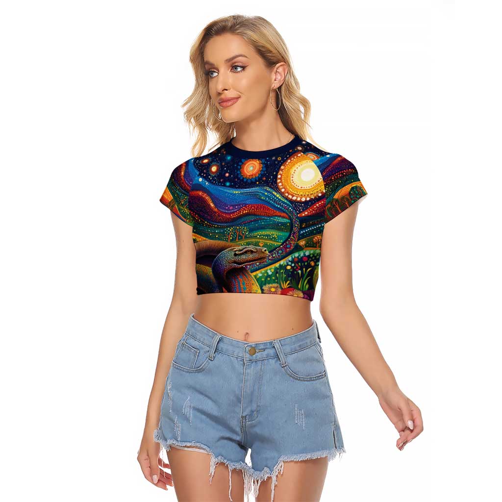 Aboriginal Dreamtime Rainbow Serpent Raglan Cropped T Shirt