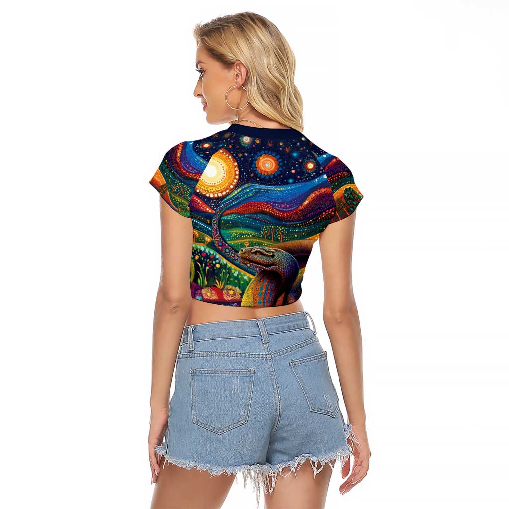 Aboriginal Dreamtime Rainbow Serpent Raglan Cropped T Shirt