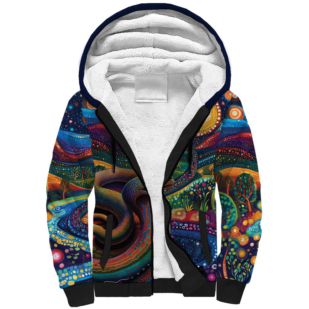 Aboriginal Dreamtime Rainbow Serpent Sherpa Hoodie