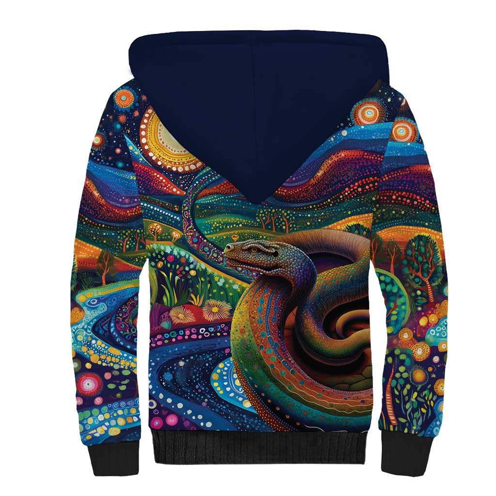 Aboriginal Dreamtime Rainbow Serpent Sherpa Hoodie