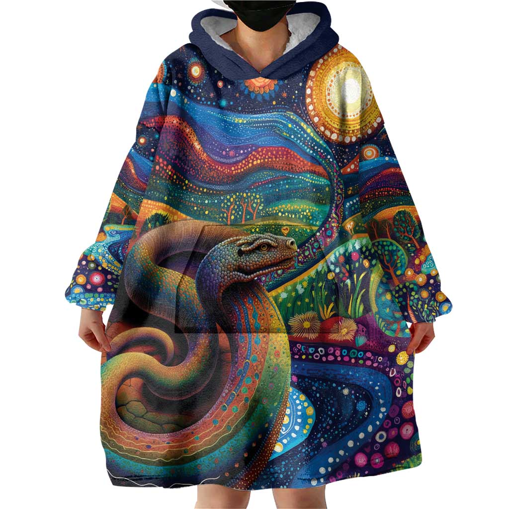 Aboriginal Dreamtime Rainbow Serpent Wearable Blanket Hoodie