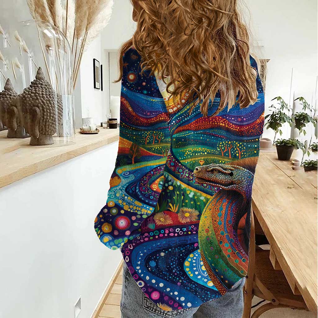 Aboriginal Dreamtime Rainbow Serpent Women Casual Shirt