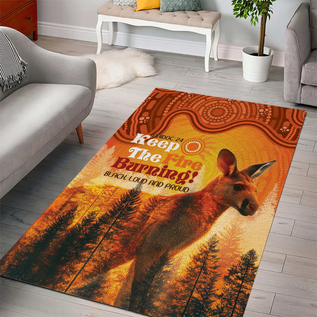 Australian Kangaroo Forests NAIDOC 2024 Area Rug Aboriginal Art Style