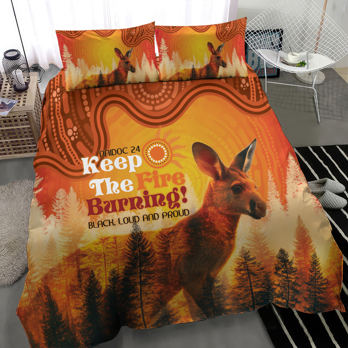 Australian Kangaroo Forests NAIDOC 2024 Bedding Set Aboriginal Art Style