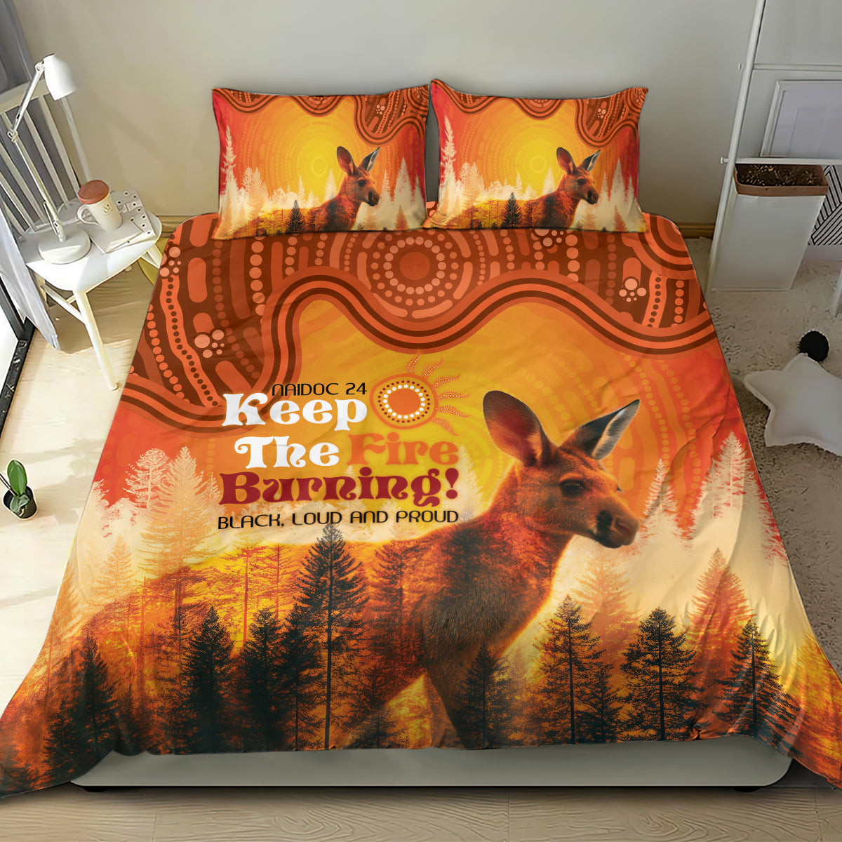 Australian Kangaroo Forests NAIDOC 2024 Bedding Set Aboriginal Art Style