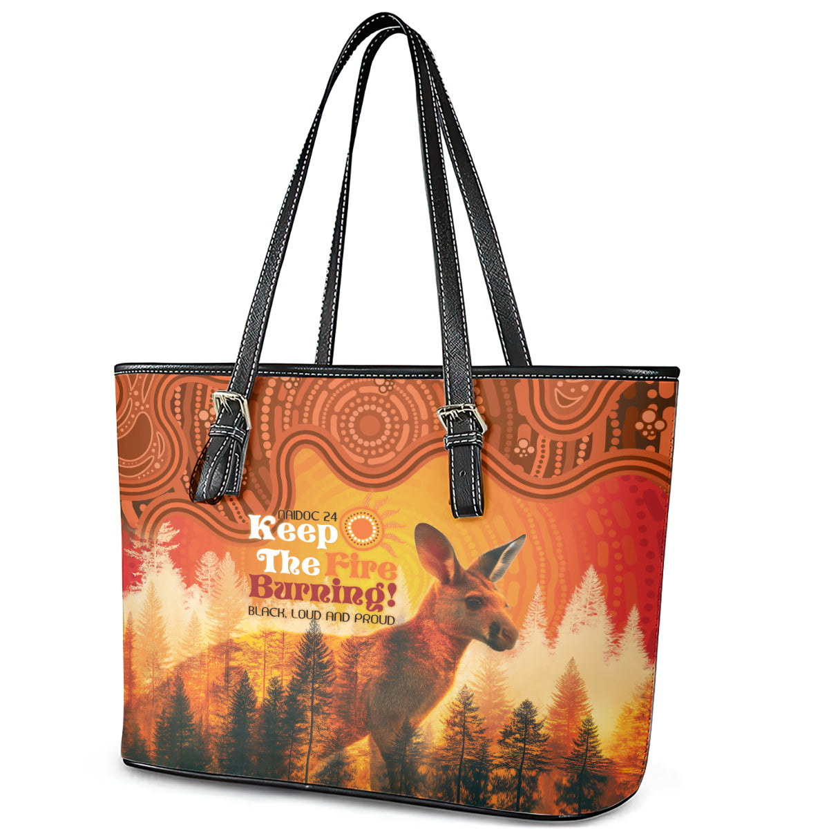 Australian Kangaroo Forests NAIDOC 2024 Leather Tote Bag Aboriginal Art Style