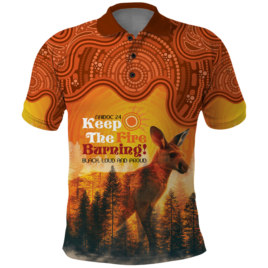 Australian Kangaroo Forests NAIDOC 2024 Polo Shirt Aboriginal Art Style