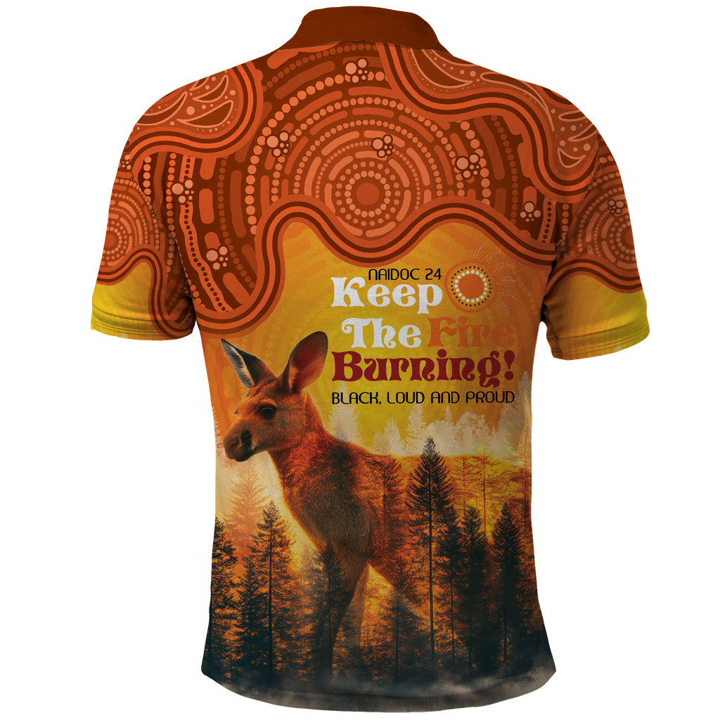 Australian Kangaroo Forests NAIDOC 2024 Polo Shirt Aboriginal Art Style