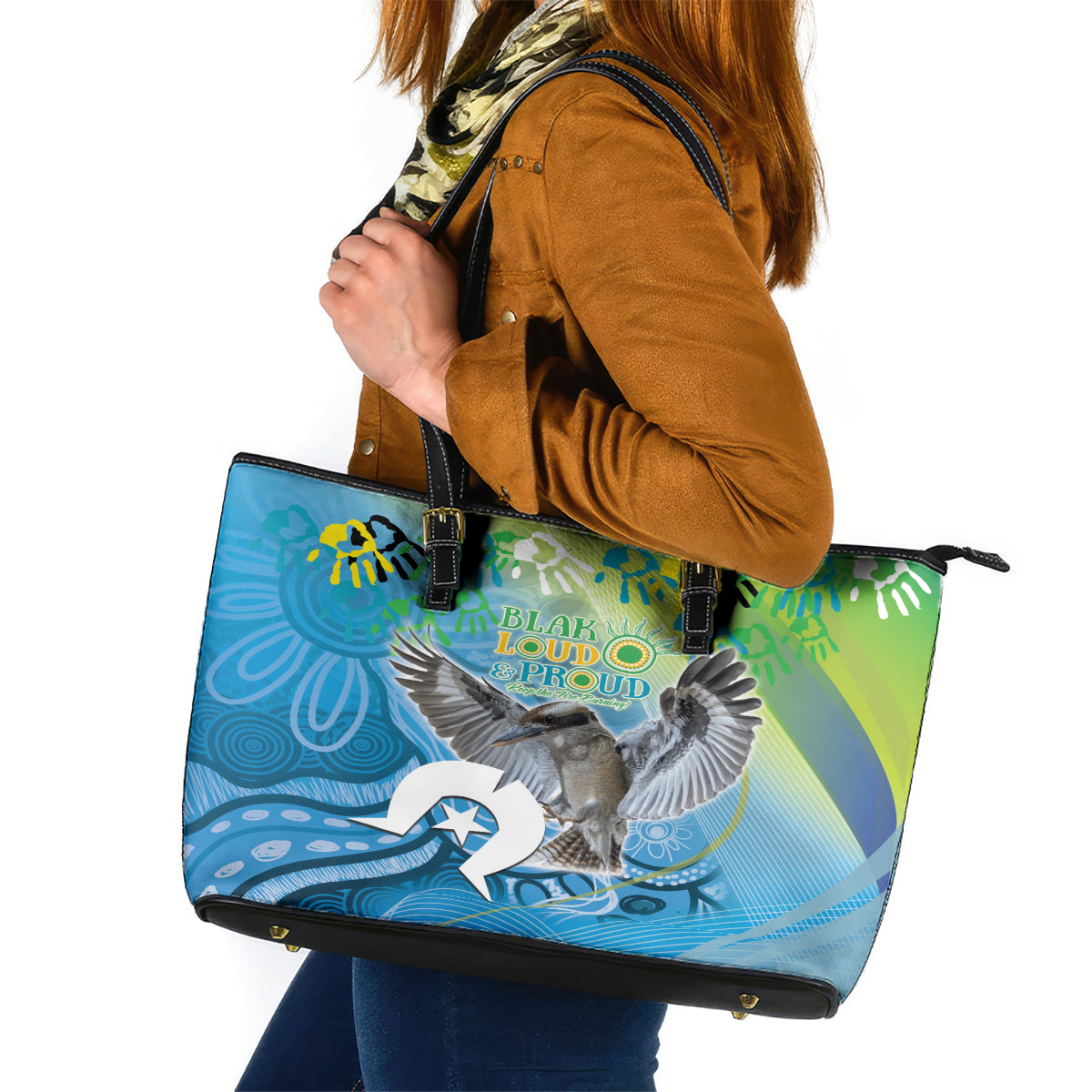 Vivid Kookaburra NAIDOC 2024 Leather Tote Bag Aboriginal Art Style