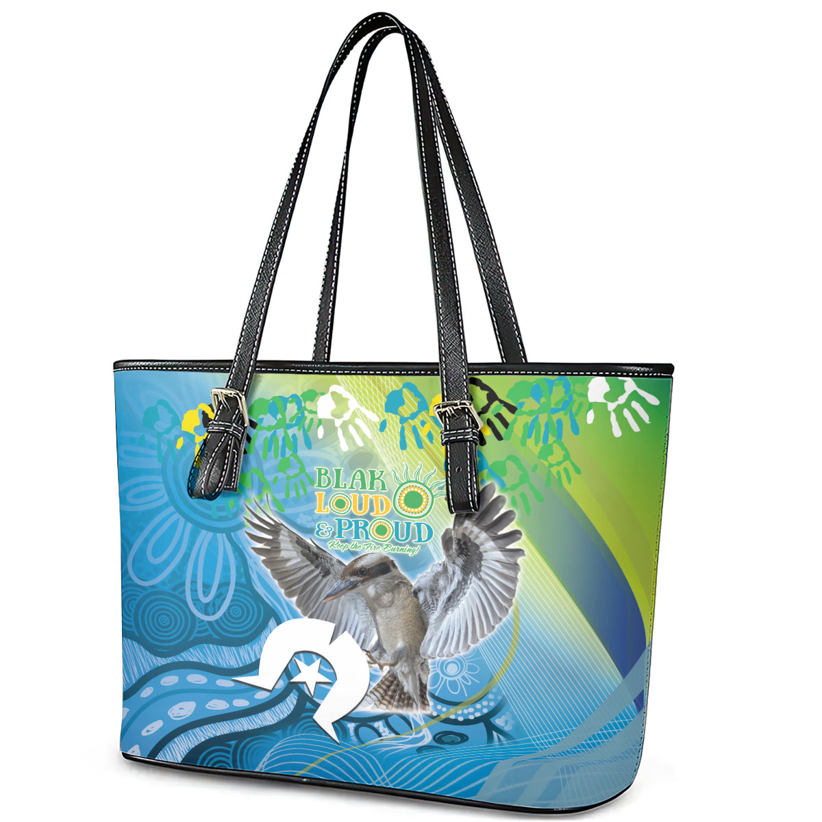 Vivid Kookaburra NAIDOC 2024 Leather Tote Bag Aboriginal Art Style