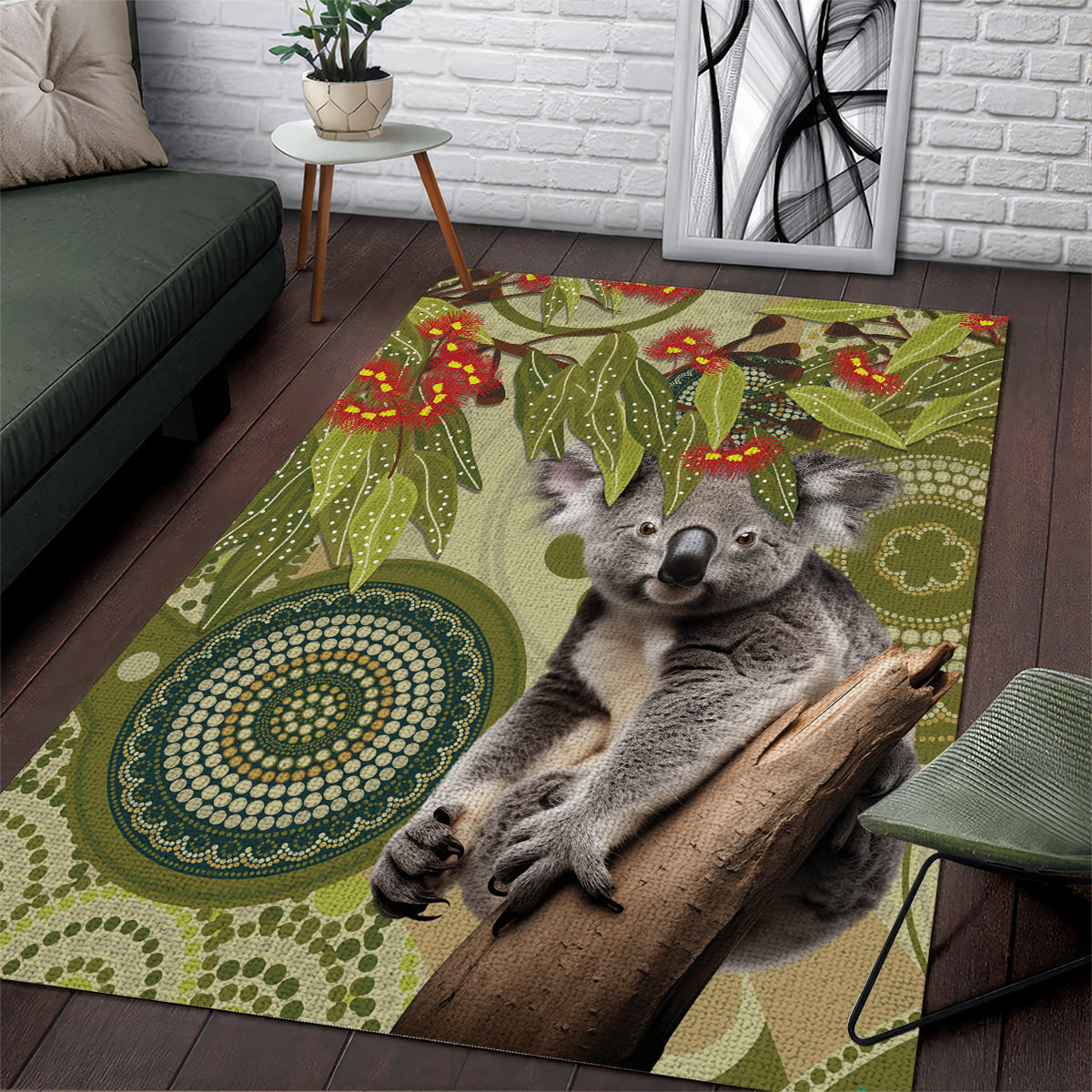 Aboriginal Koala Art Painting With Gum Blossom Area Rug