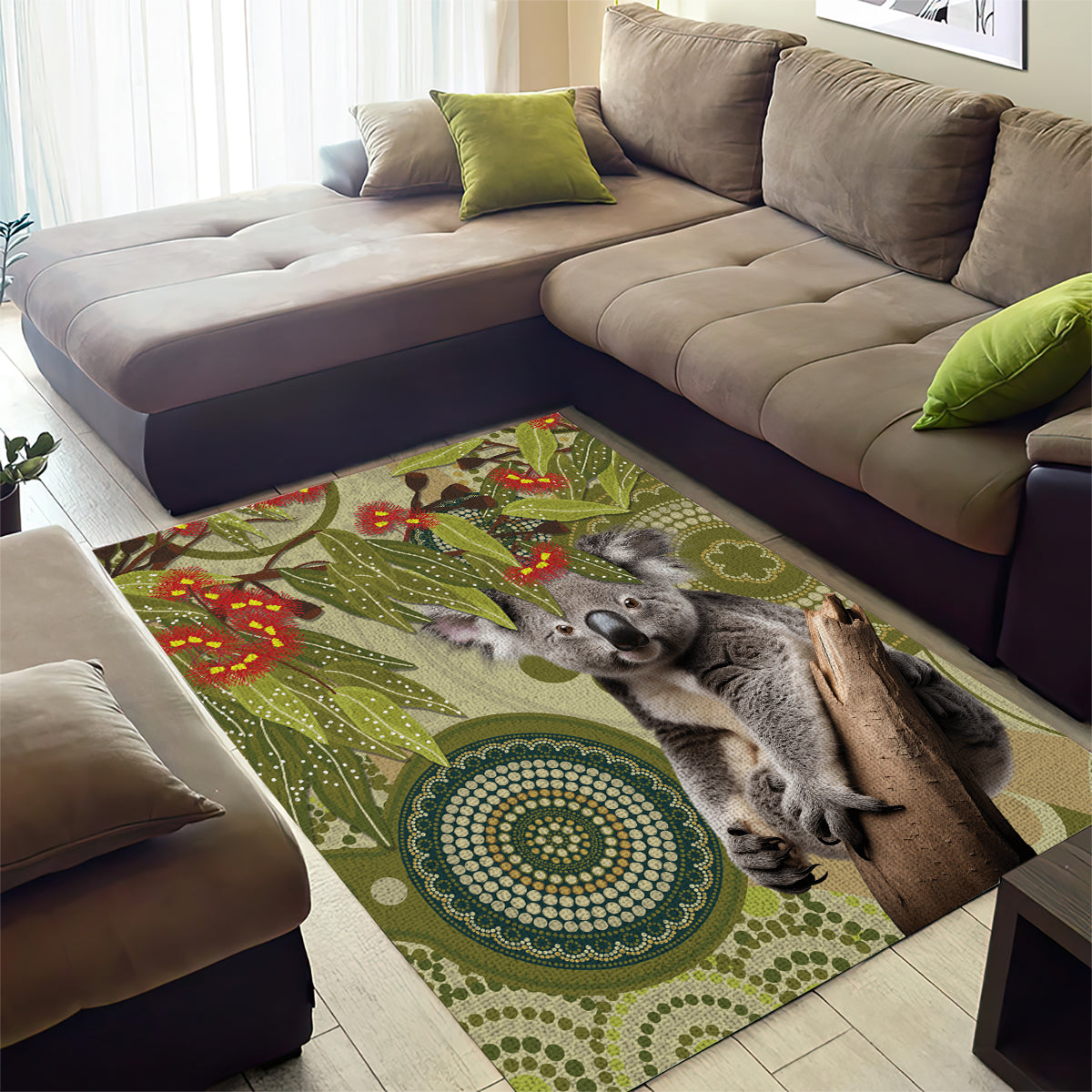 Aboriginal Koala Art Painting With Gum Blossom Area Rug