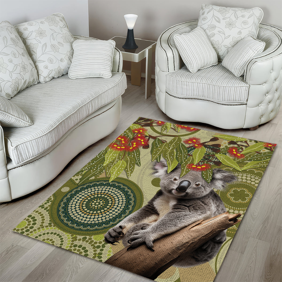 Aboriginal Koala Art Painting With Gum Blossom Area Rug