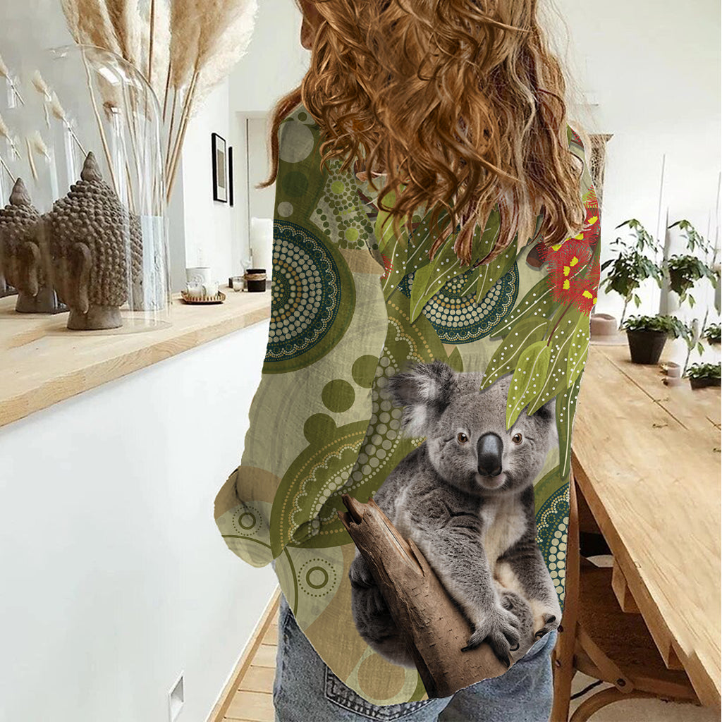 Aboriginal Koala Art Painting With Gum Blossom Women Casual Shirt