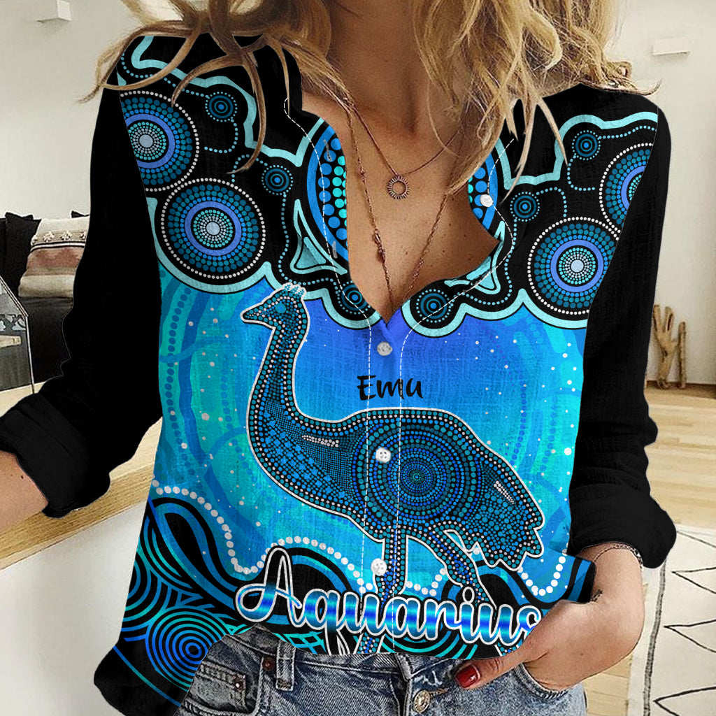 Personalised Australia Aquarius Emu Zodiac Women Casual Shirt Auz Astrology Aboriginal - Aqua LT9