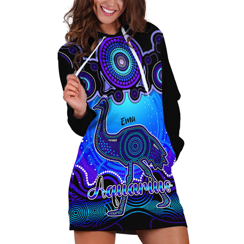 personalised-australia-aquarius-emu-zodiac-hoodie-dress-auz-astrology-aboriginal-blue