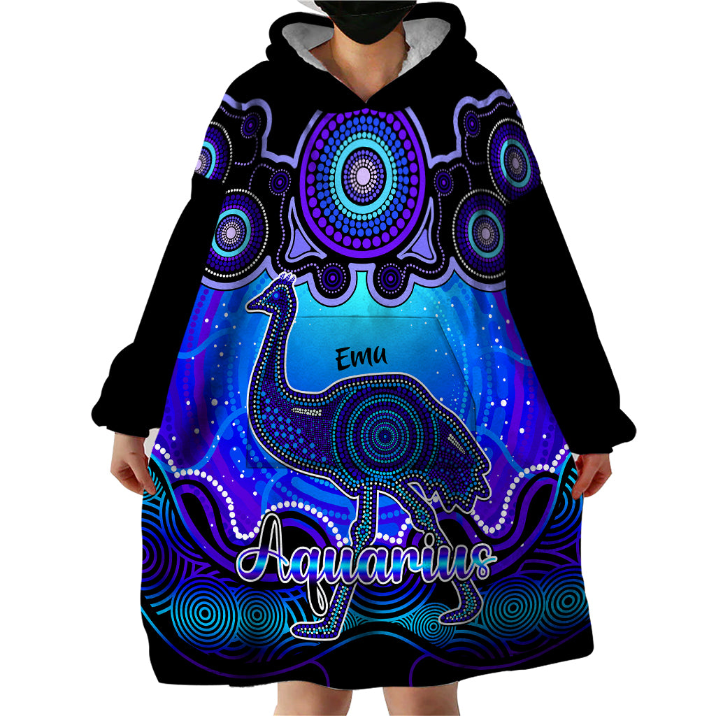 personalised-australia-aquarius-emu-zodiac-wearable-blanket-hoodie-auz-astrology-aboriginal-blue