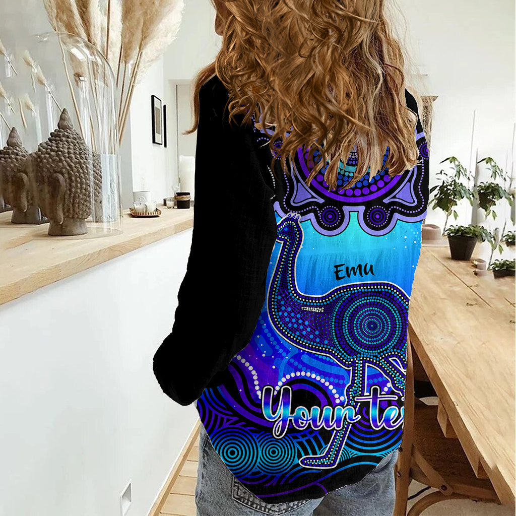 Personalised Australia Aquarius Emu Zodiac Women Casual Shirt Auz Astrology Aboriginal - Blue LT9