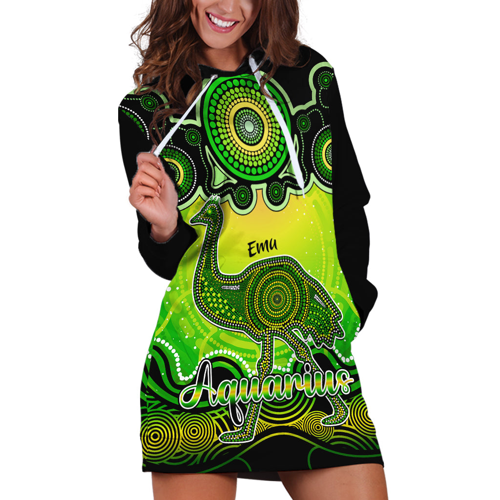 personalised-australia-aquarius-emu-zodiac-hoodie-dress-auz-astrology-aboriginal-green