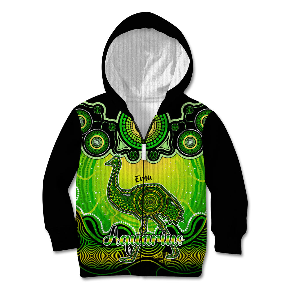 personalised-australia-aquarius-emu-zodiac-kid-hoodie-auz-astrology-aboriginal-green