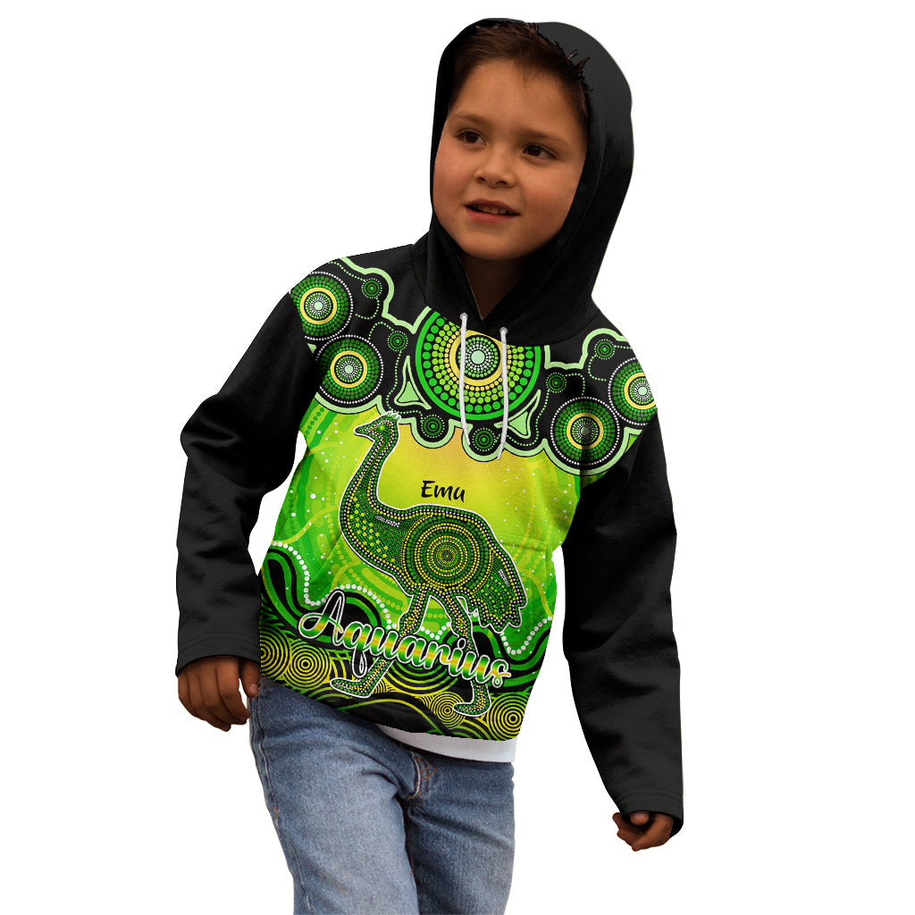 personalised-australia-aquarius-emu-zodiac-kid-hoodie-auz-astrology-aboriginal-green