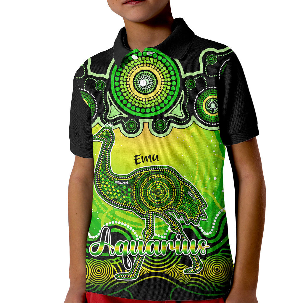 personalised-australia-aquarius-emu-zodiac-kid-polo-shirt-auz-astrology-aboriginal-green