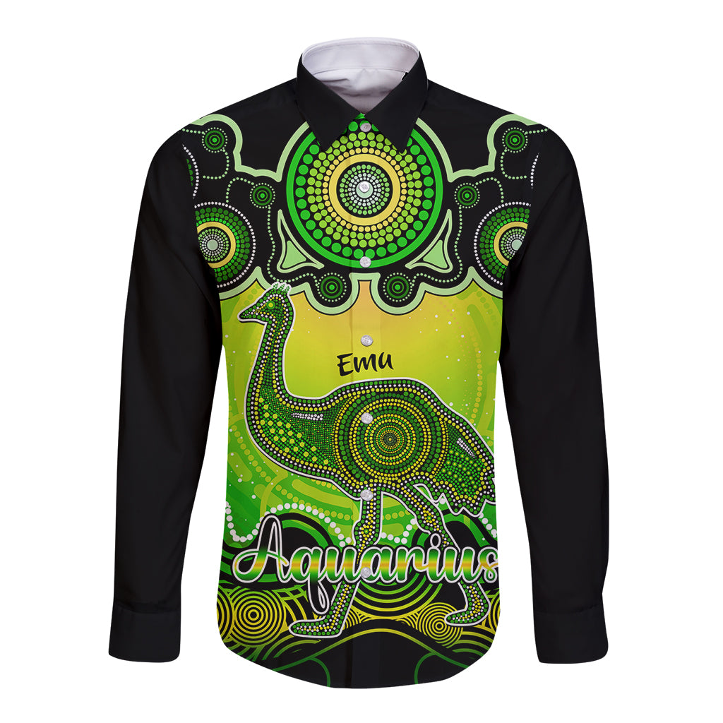 personalised-australia-aquarius-emu-zodiac-long-sleeve-button-shirt-auz-astrology-aboriginal-green