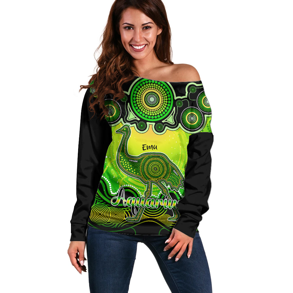 personalised-australia-aquarius-emu-zodiac-off-shoulder-sweater-auz-astrology-aboriginal-green