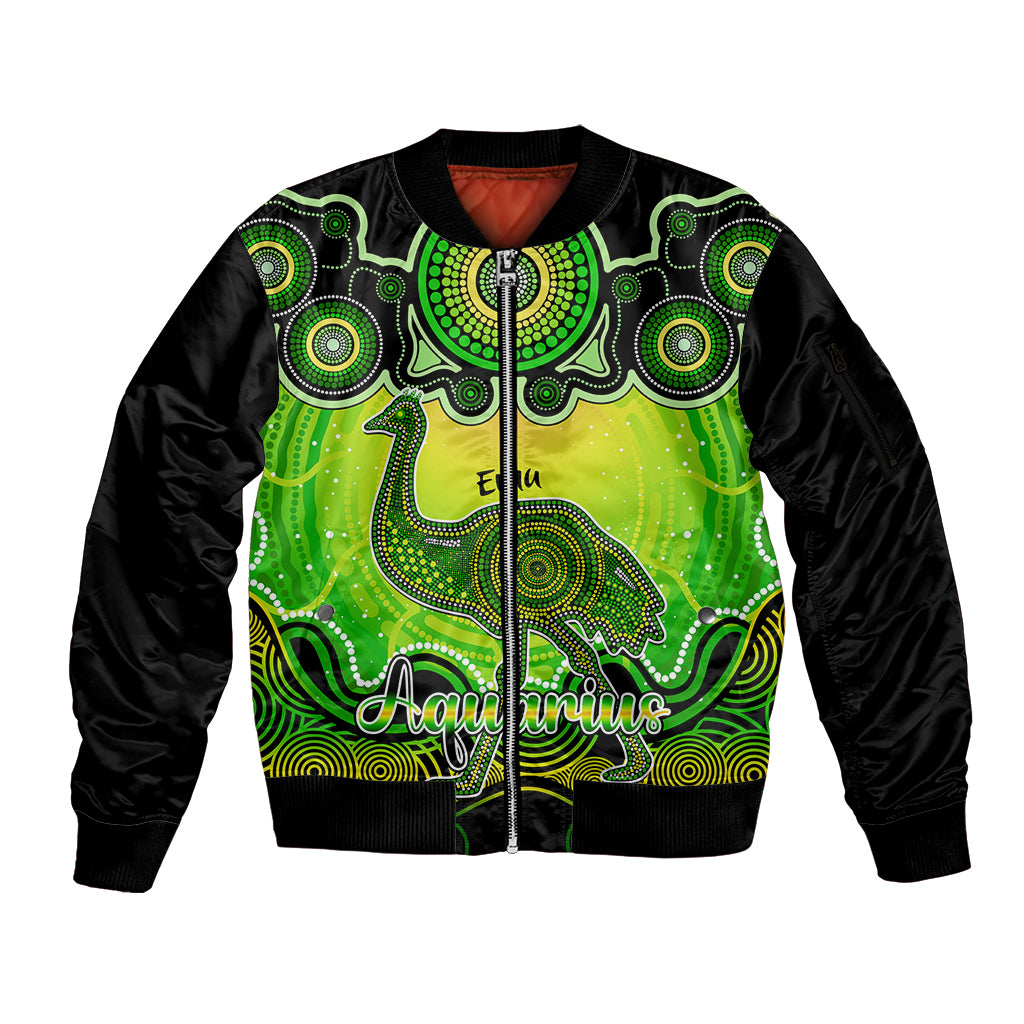 personalised-australia-aquarius-emu-zodiac-sleeve-zip-bomber-jacket-auz-astrology-aboriginal-green