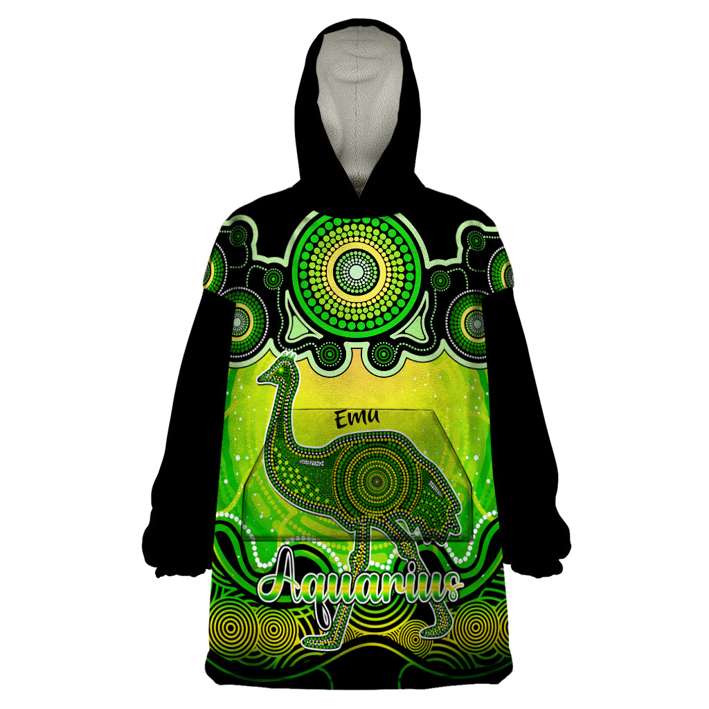 personalised-australia-aquarius-emu-zodiac-wearable-blanket-hoodie-auz-astrology-aboriginal-green